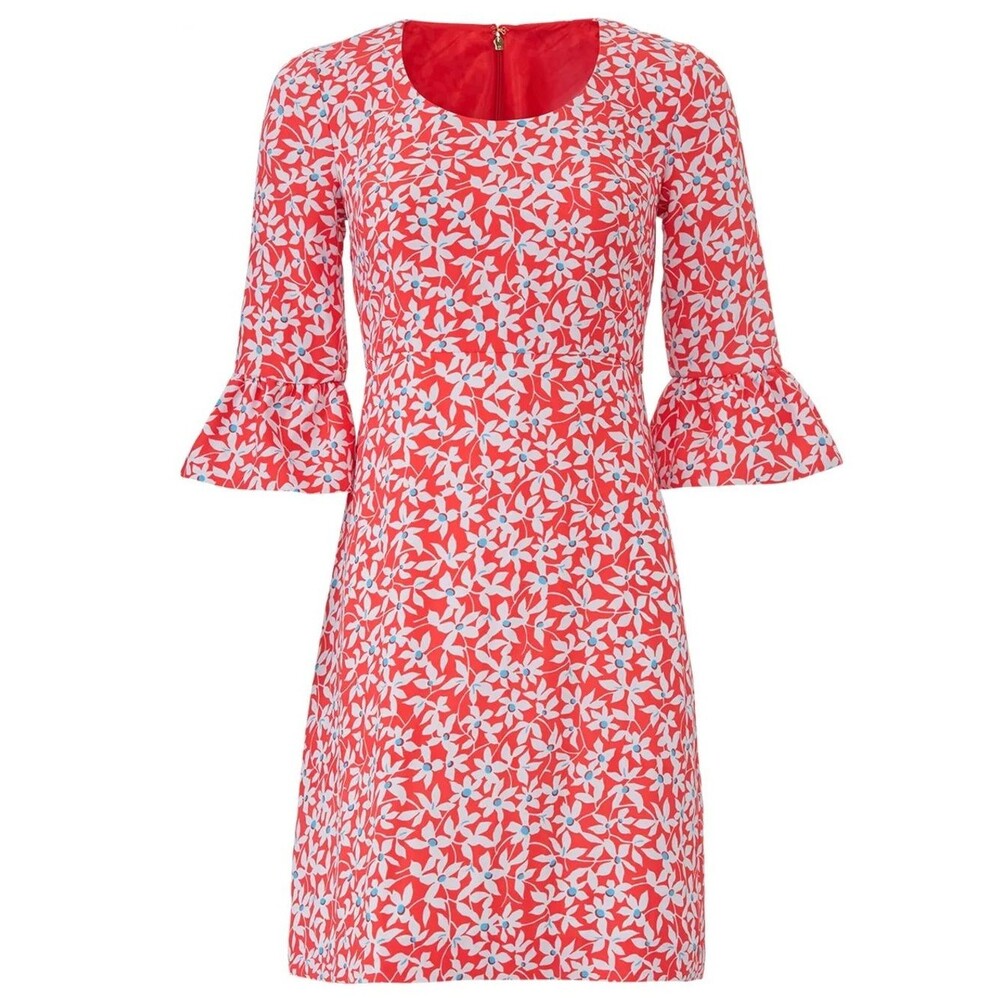 Draper James Daisy Floral Red & White Half Length Bell Sleeve Midi Dress Size 8